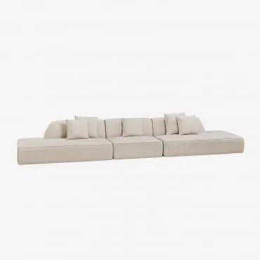 Sofá Modular De 3 Peças Com Duplo Divã Estofado Cardea Chenille Bege Creme - Sklum