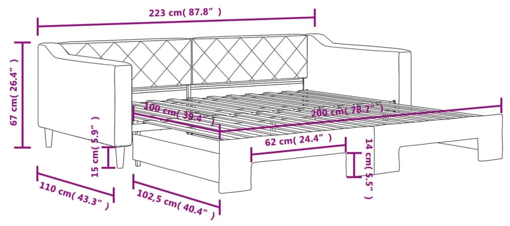 Sofá-cama com gavetão 100x200 cm tecido cor creme
