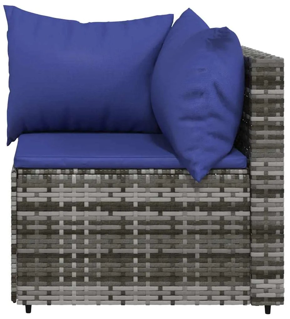 3 pcs conjunto lounge de jardim c/ almofadões vime PE cinzento