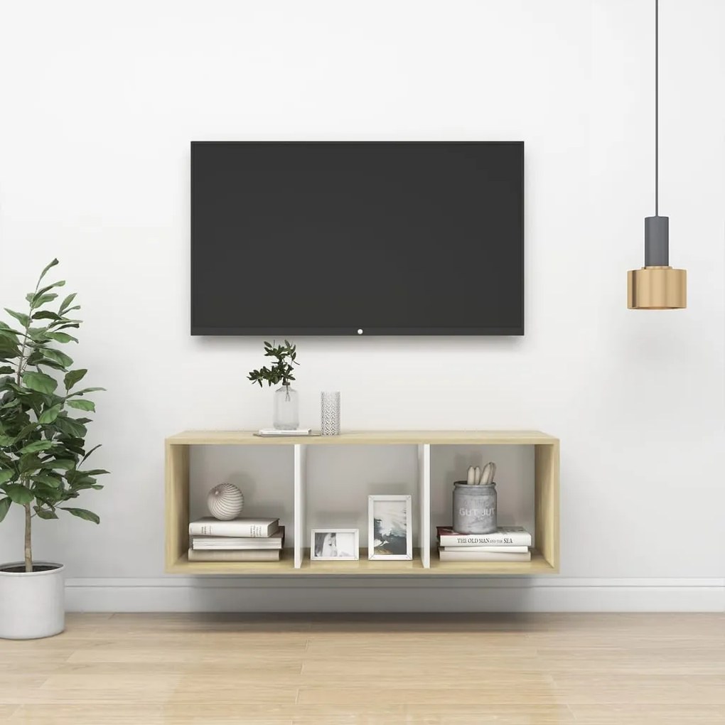 vidaXL Armário de parede para TV 37x37x107 cm branco e carvalho sonoma