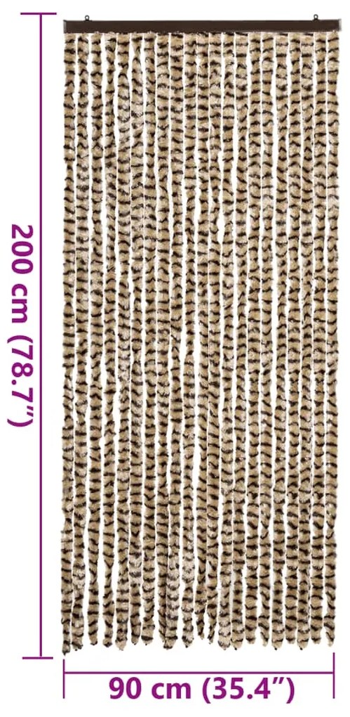 Cortina anti-insetos 90x200 cm chenille bege e castanho