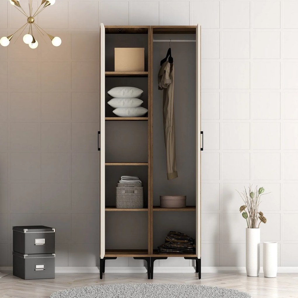 Roupeiro Kumsal PS – Nogueira e Creme – 80 cm x 47,5 cm x 201,4 cm
