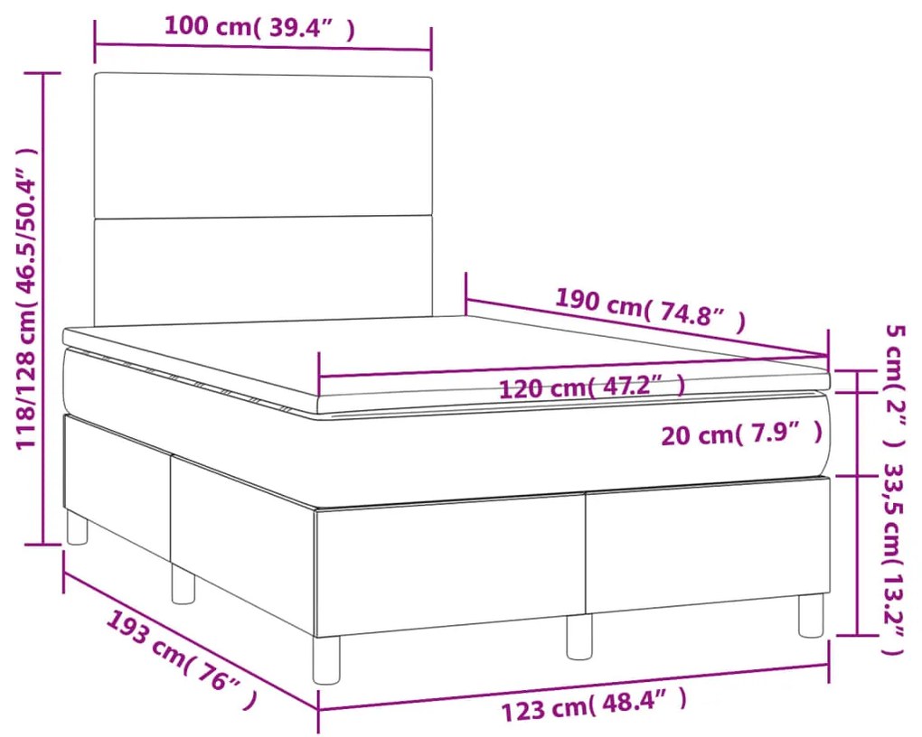Cama boxspring com colchão 120x190 cm tecido cinzento-claro