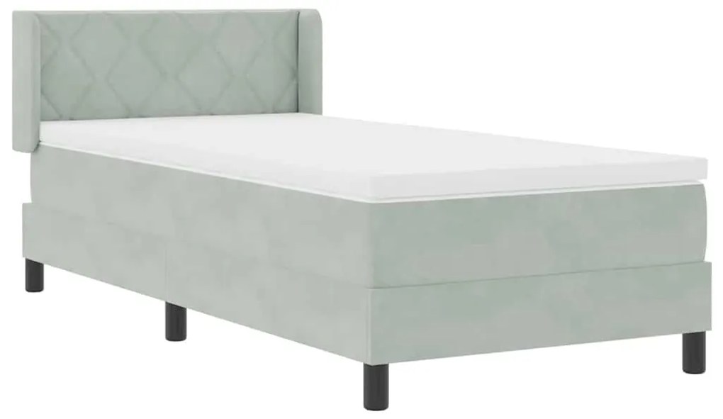 Cama Box Spring vidaXL com Colchão Cinza Claro 90x190 cm Veludo