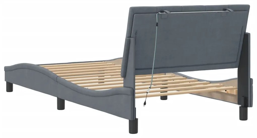 Estrutura de cama c/ luzes LED 100x200cm veludo cinzento-escuro