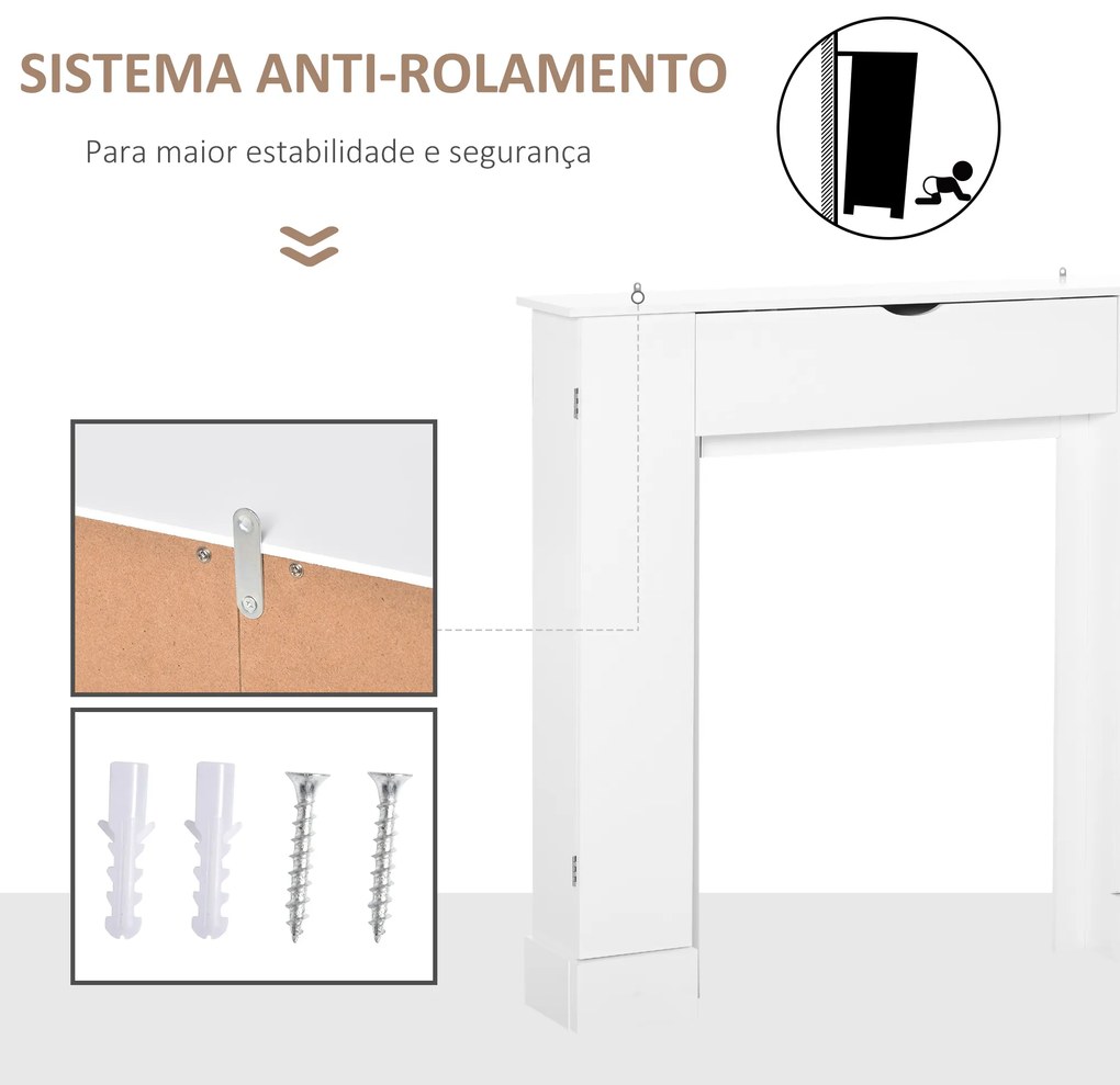HOMCOM Estrutura para Lareira Decorativa com 3 Portas e Prateleiras Interiores Ajustáveis Estrutura de Lareira Moderna para Sala de Estar 107x18x100cm Branco