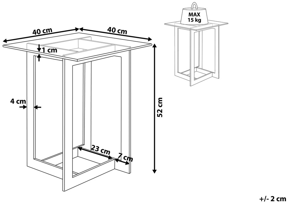 Mesa de apoio prateada com tampo de vidro CRYSTAL Beliani