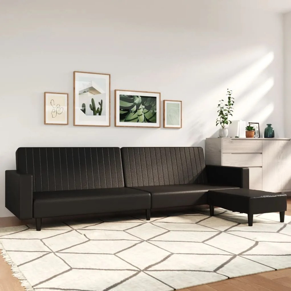 3081882 vidaXL Sofá-cama 2 lugares c/ apoio de pés couro artificial preto