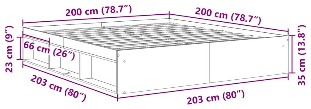 Estrutura de cama 200x200 cm cinzento sonoma