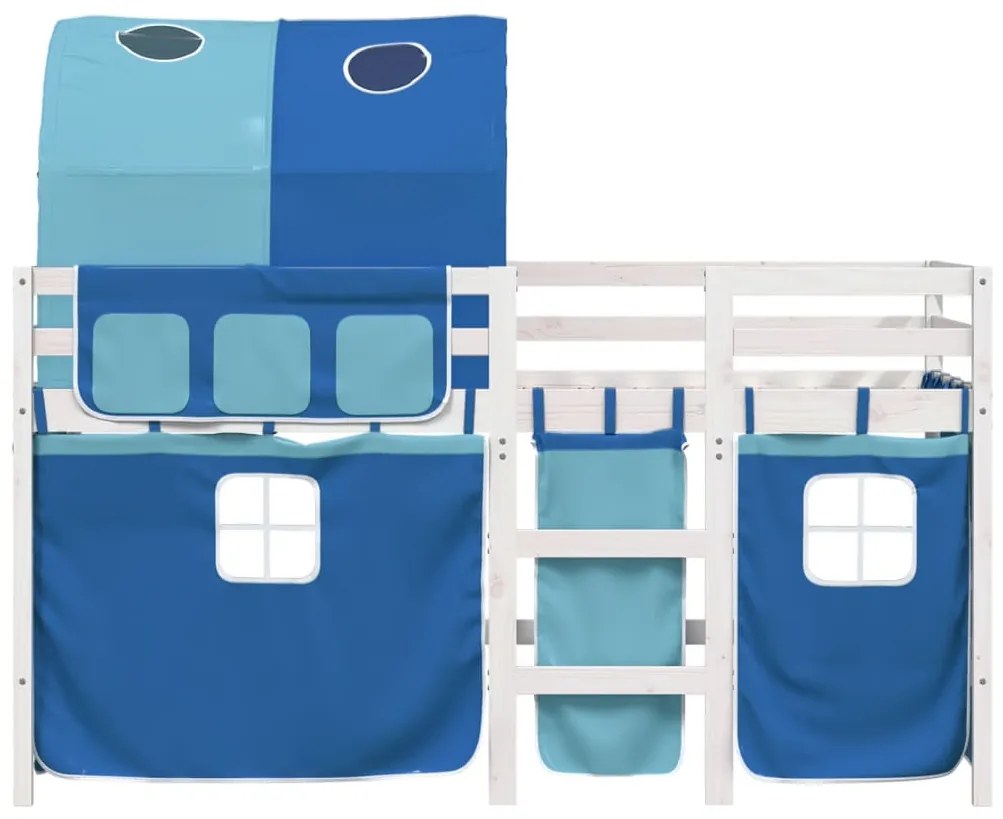 Cama alta para criança com túnel 90x190 cm pinho maciço azul