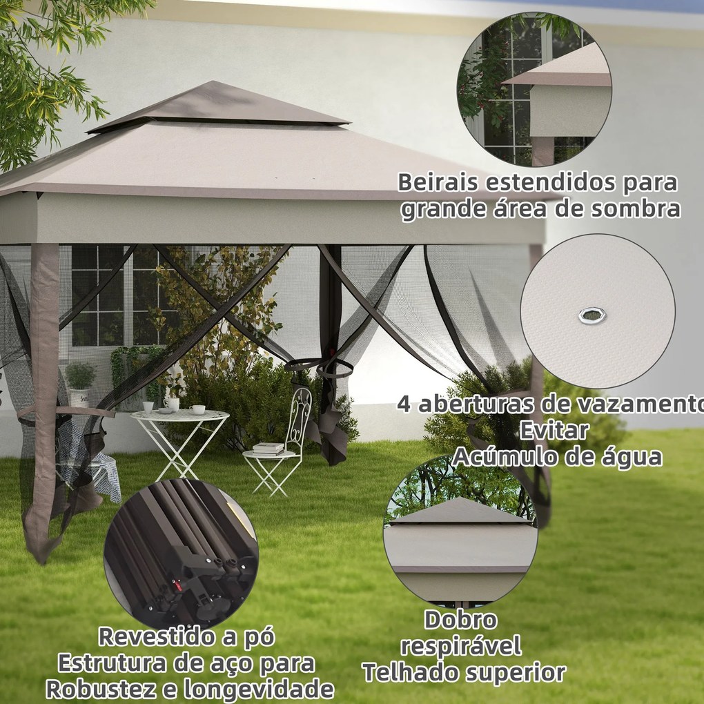 Tenda Dobrável Exterior 325x325x270 cm Tenda de Jardim com Teto Duplo