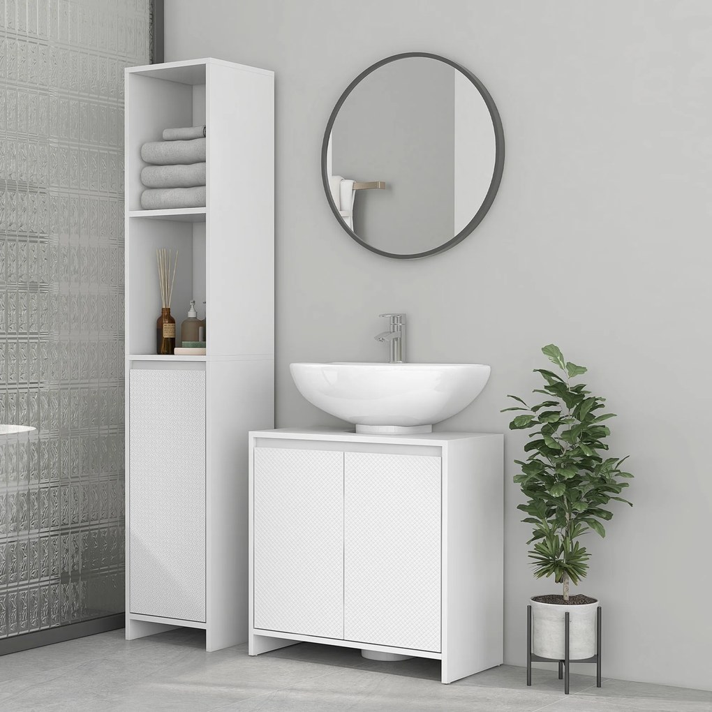 Móvel de lavatório com 2 portas e prateleira ajustável, 60 x 30 x 60 cm, (LAVATORIO E TORNEIRA NÃO INCLUIDA) branco