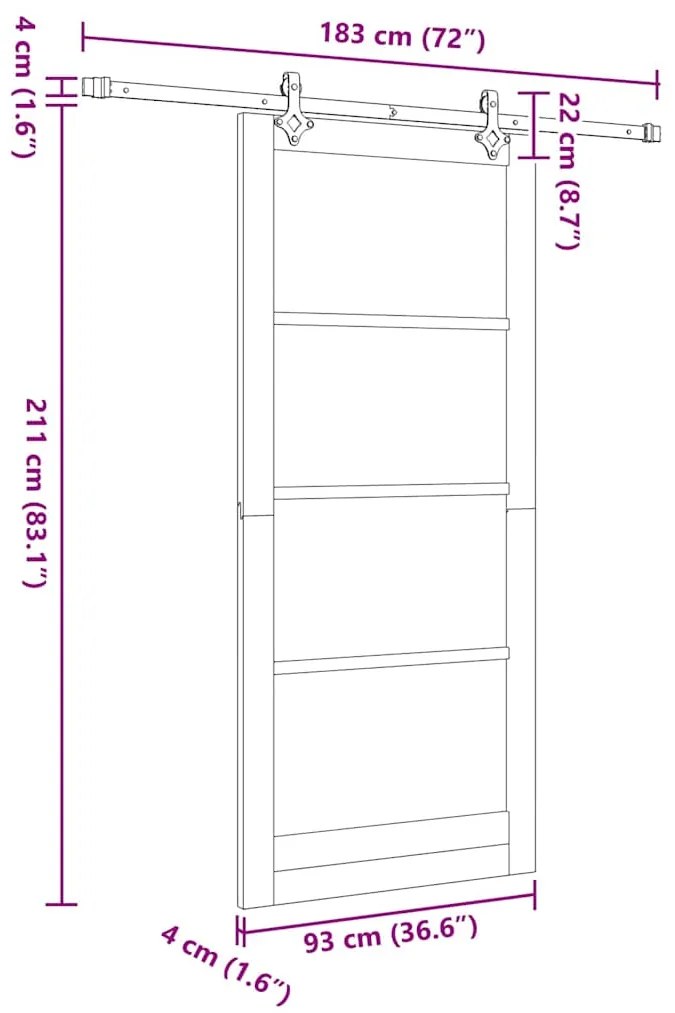 Conjunto de Porta Deslizante com Hardware vidaXL 93x211 cm Madeira Mac