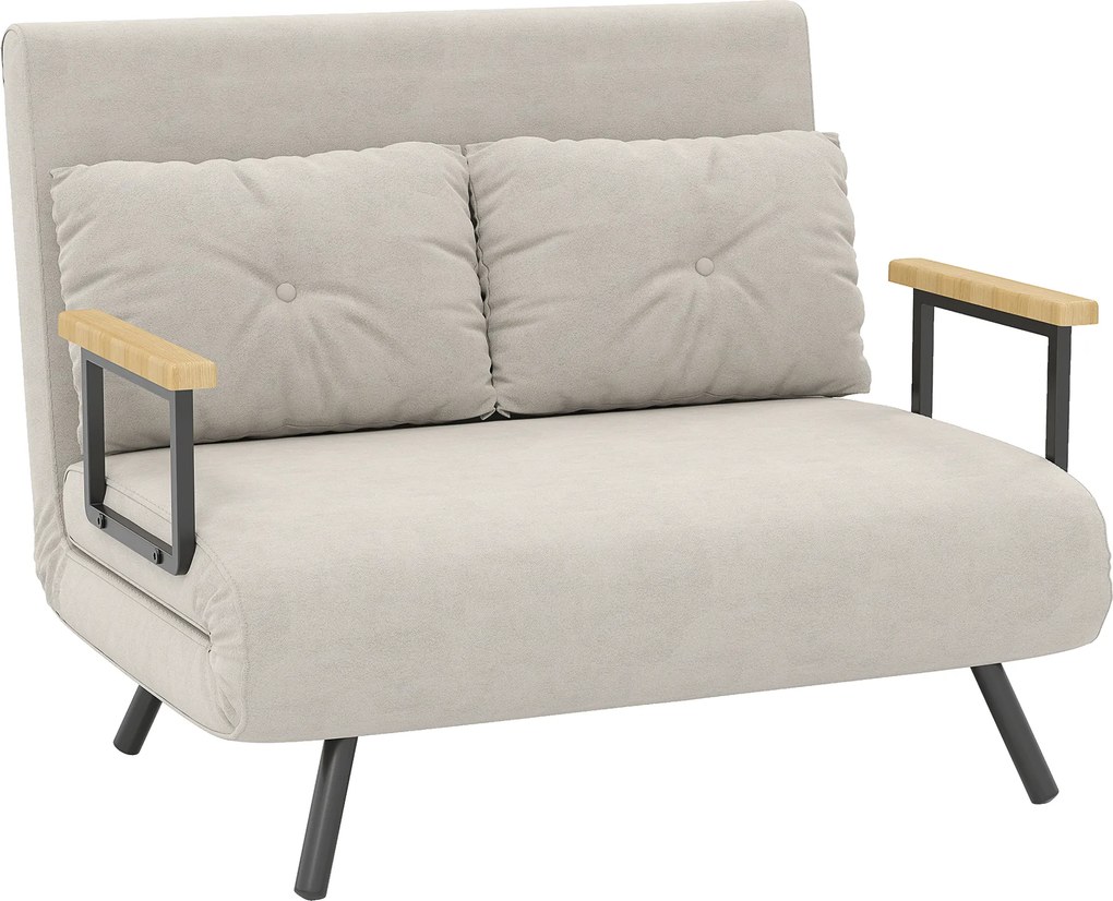 HOMCOM Sofá Cama 2 Lugares Convertível em Cama de 2 Lugares Dobrável com Encosto Ajustável em 5 Níveis e 2 Almofadas 102x73x81cm Bege | Aosom Portugal