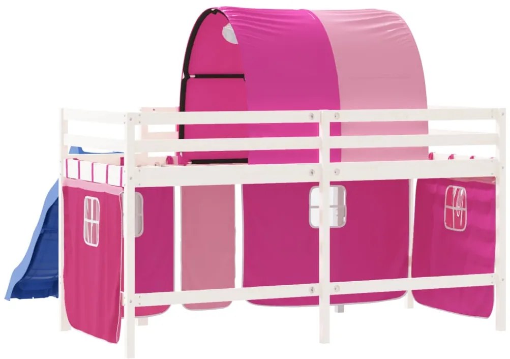 Cama alta para criança com túnel 90x200 cm pinho maciço rosa