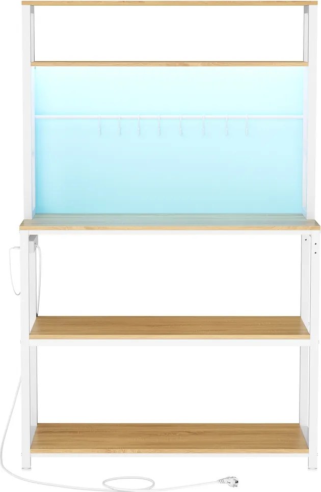 Armário de cozinha com iluminação LED 40 x 80 x 168,4 cm, com tomadas e prateleiras ajustáveis branco com acabamento em cor carvalho