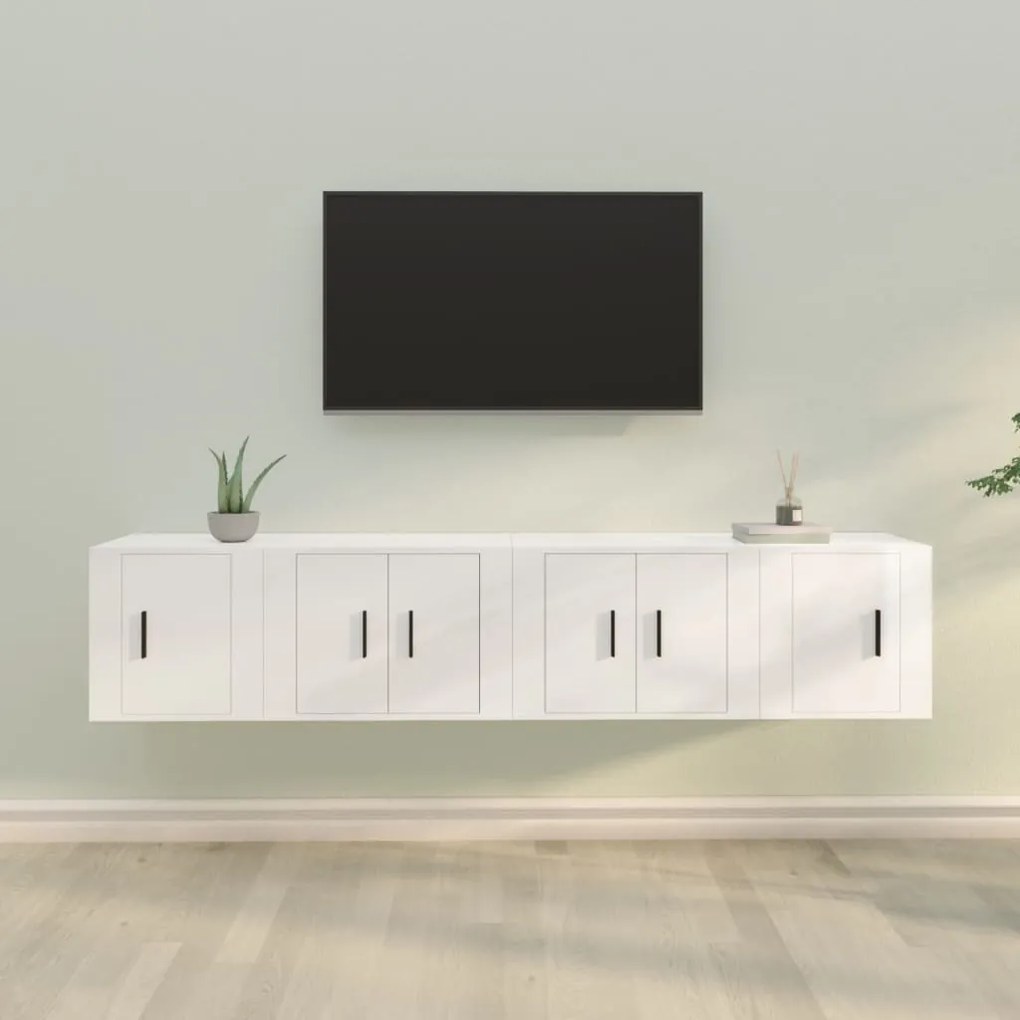 4 pcs conjunto móveis de TV madeira processada branco brilhante