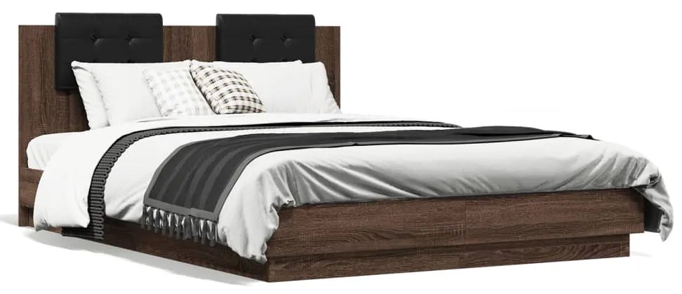 Estrutura cama cabeceira/luzes LED 150x200 cm carvalho castanho