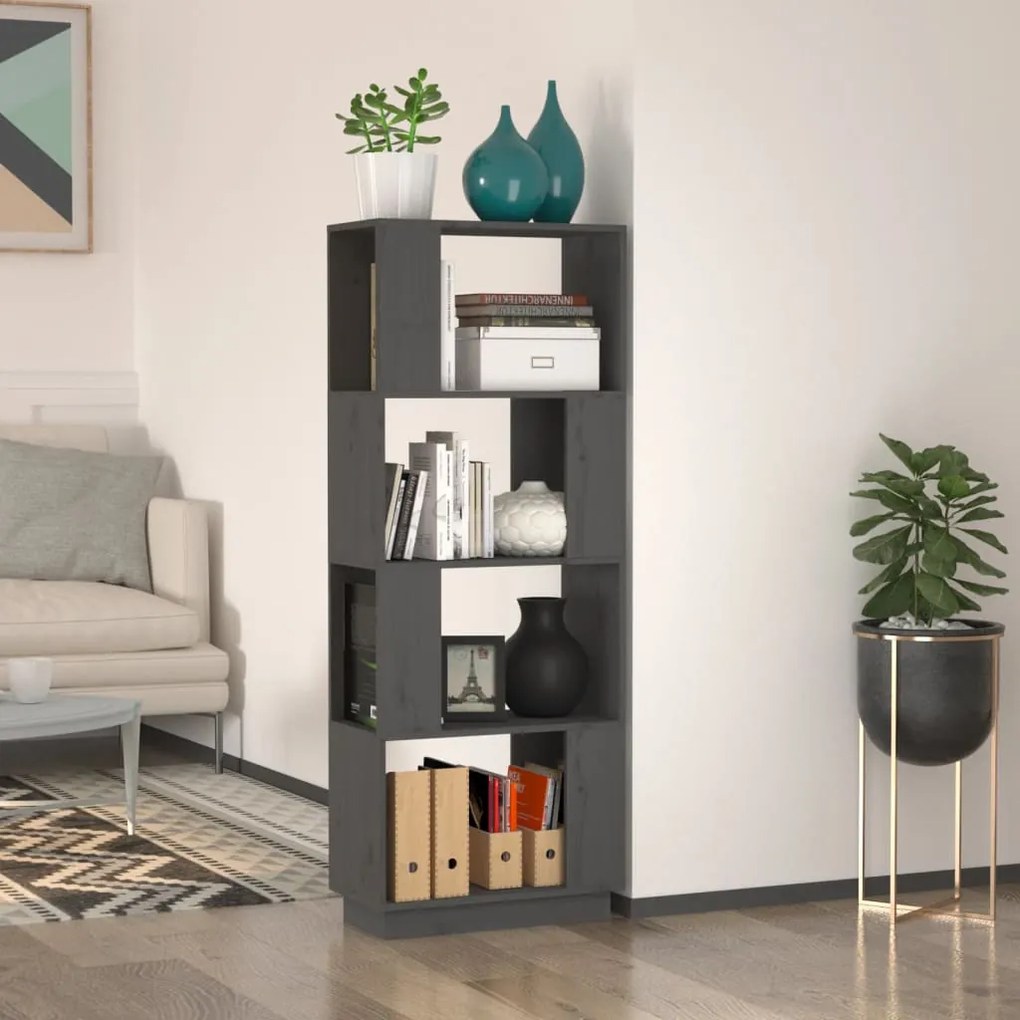 814041 vidaXL Estante/divisória 51x25x132 cm pinho maciço cinza