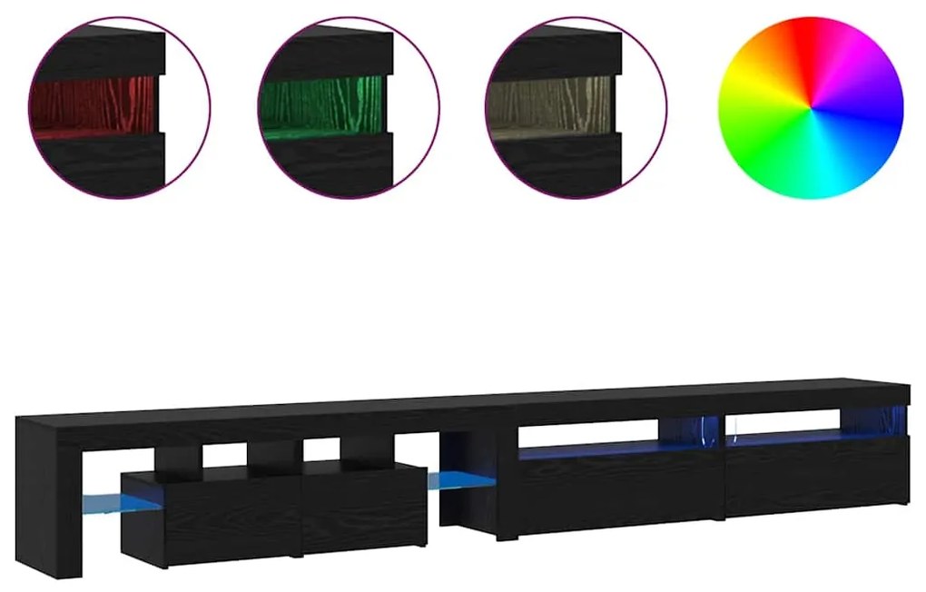 Armários de TV vidaXL 3 pcs com Luzes LED Carvalho Preto Madeira Engen