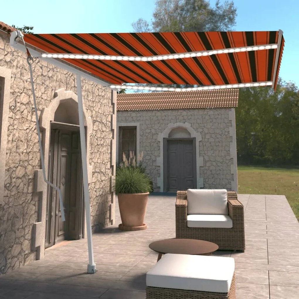 Toldo autom. LED e sensor de vento 300x250 cm laranja/castanho