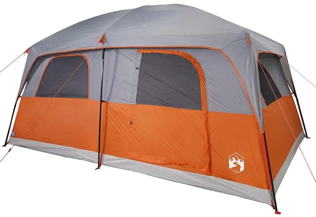 Tenda familiar para 10 pessoas impermeável cinzento e laranja