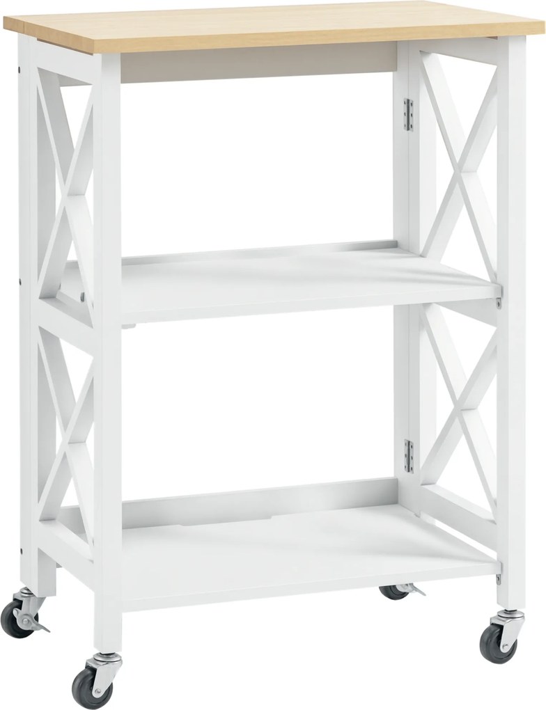 HOMCOM Carrinho de Cozinha Dobrável Carrinho de Serviço com Rodas e Prateleiras de 2 Níveis 60x40x84cm Branco | Aosom Portugal