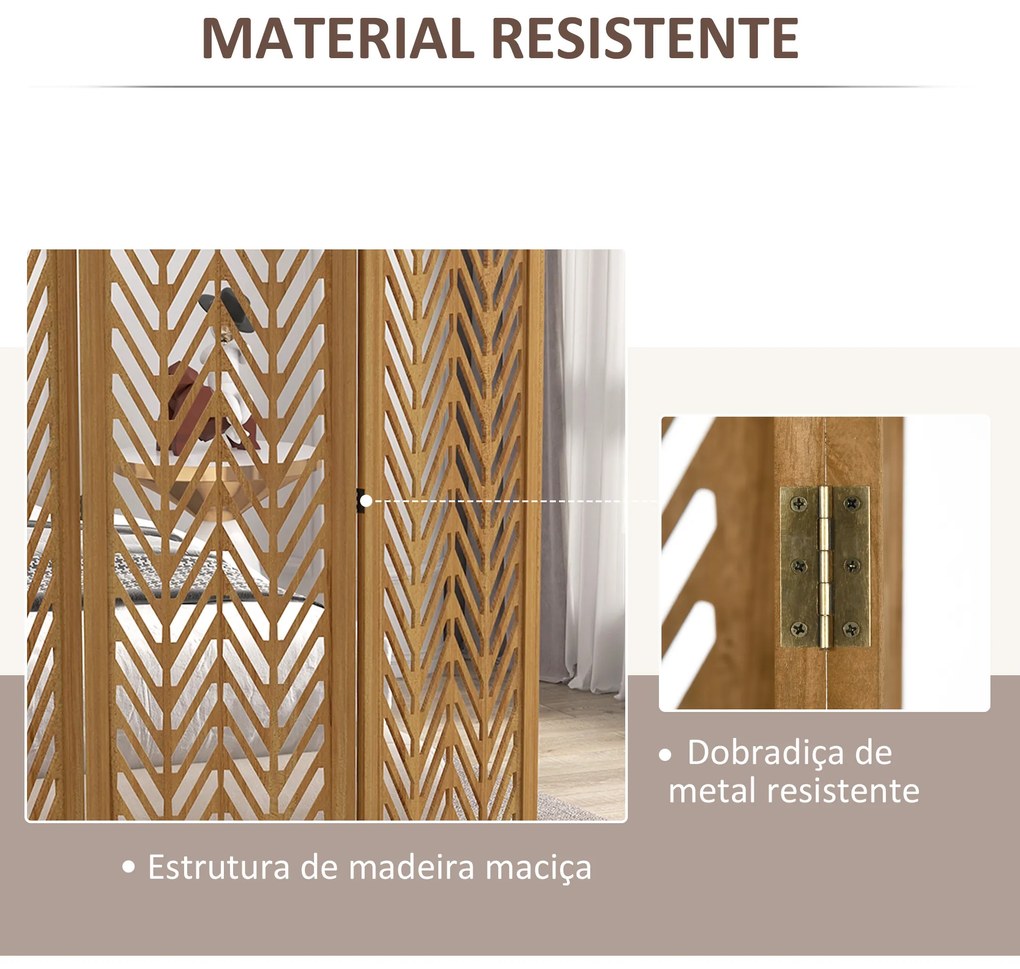 Biombo de 3 Painéis Dobrável 120x1,7x170 cm Separador de Ambientes de Madeira com Padrões Geométricos Madeira