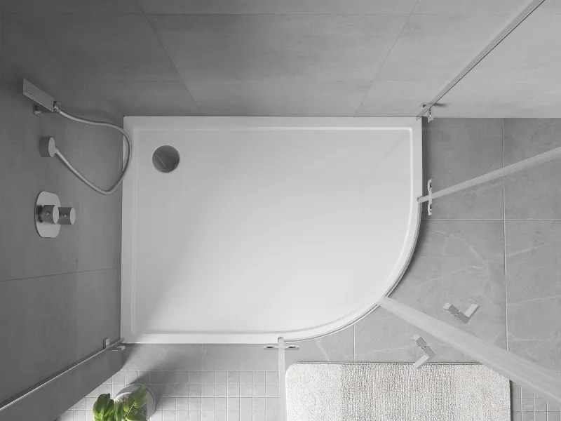 Mexen Flow base de duche semicircular assimétrica slim esquerda 90 x 80 cm, branco brilhante - 46Q108090L