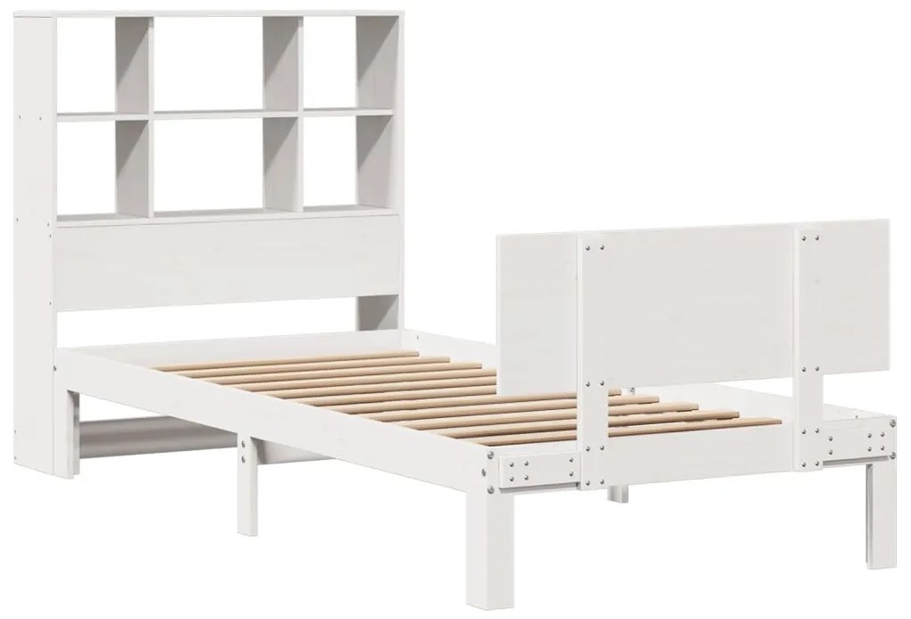 Cama com estante sem colchão 90x200 cm pinho maciço branco
