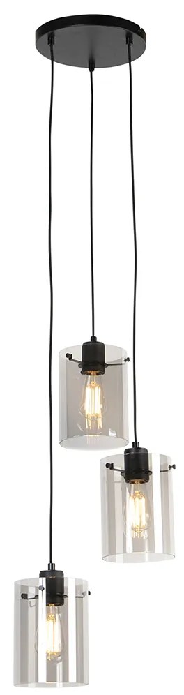 Candeeiro suspenso inteligente preto com vidro fumado incluindo 3 Wifi ST64 - Dome