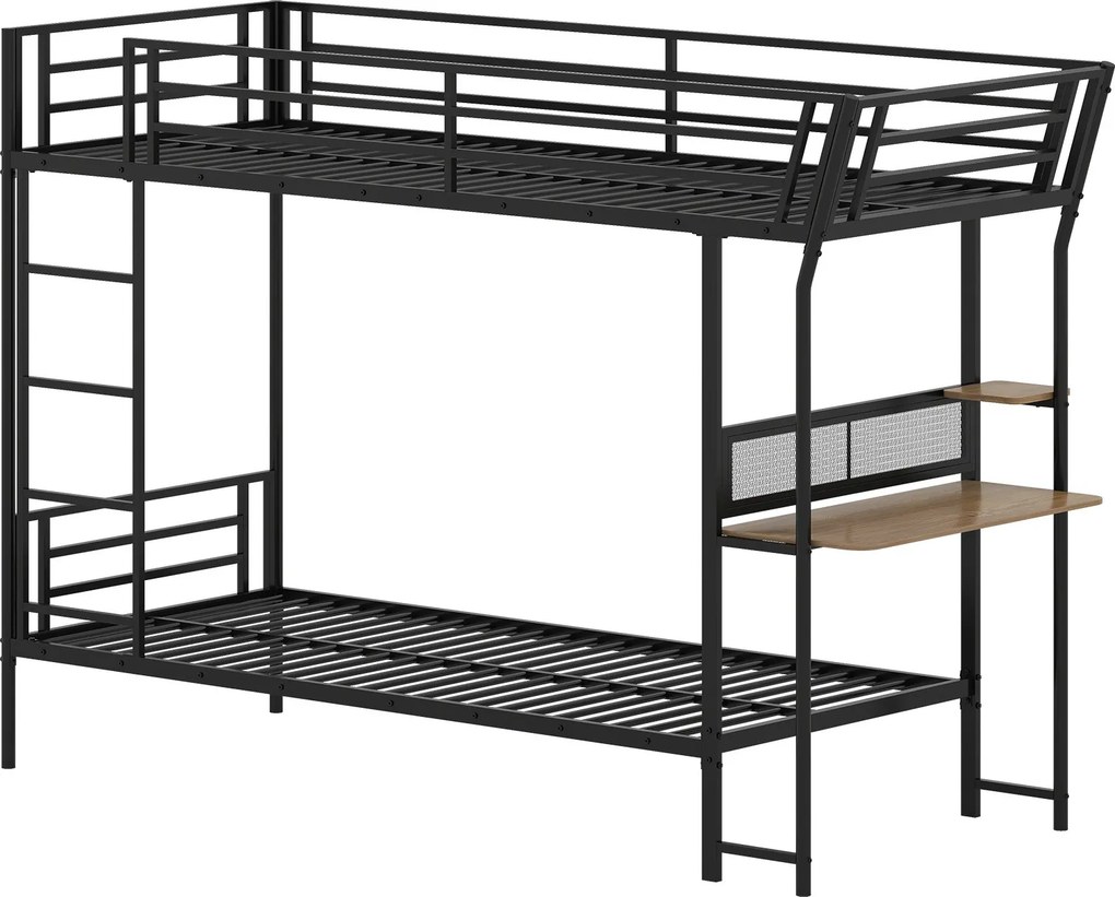 Beliche individual 246 x 101 x 170 cm (COLCHÕES NÃO INCLUIDOS) com secretária e Estrutura metálica, estação de trabalho em madeira, grades de seguranç