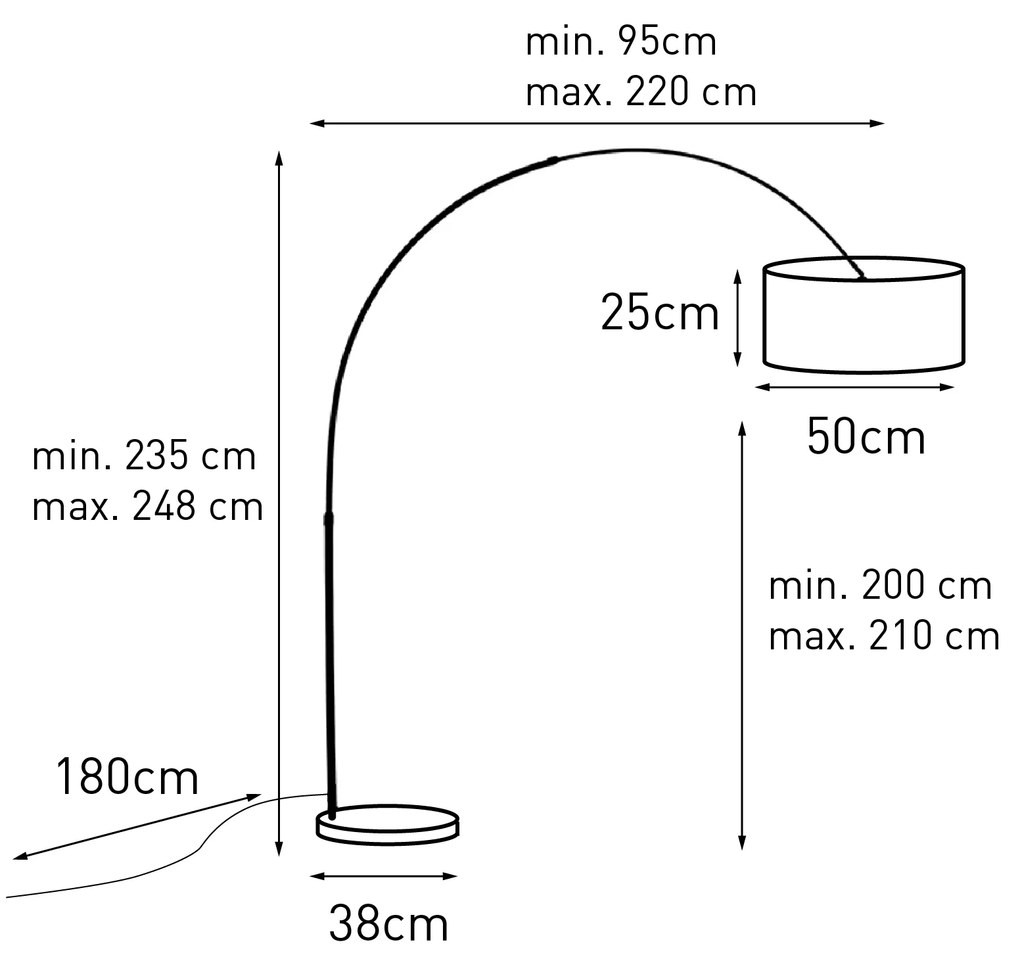 Candeeiro de Arco Latão com Abajur em Tecido Preto 50 cm - XXL Moderno