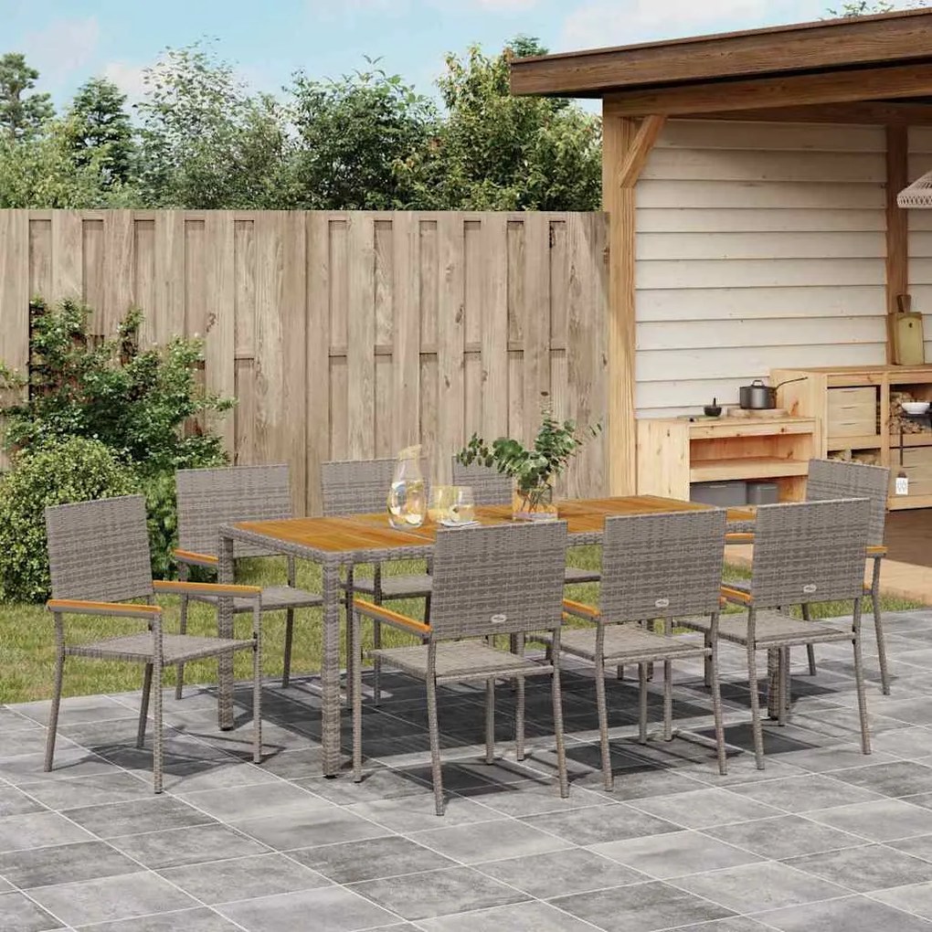 Conjunto de Jantar de Jardim vidaXL 9 Peças Cinza Rattan Poly