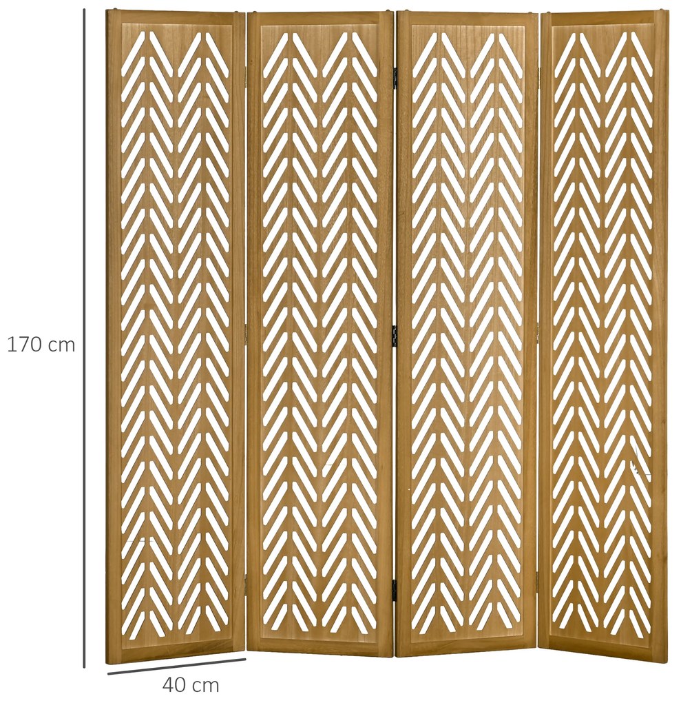 Biombo de 4 Painéis Dobrável 160x1,7x170 cm Separador de Ambientes de Madeira com Padrões Geométricos Madeira