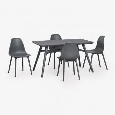 Conjunto De Mesa Retangular 135x80 Cm E 4 Cadeiras De Jardim Em Polipropileno Scand Cinza Grafito - Sklum