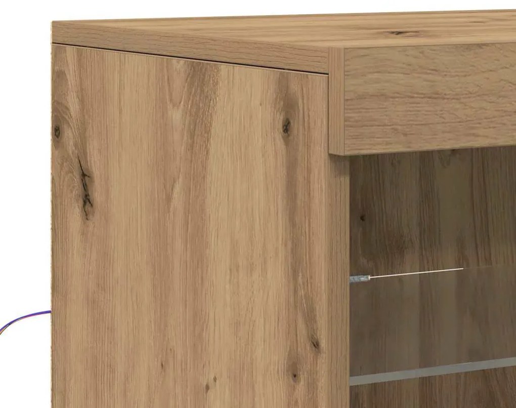 Sideboard vidaXL com Luzes LED Carvalho Artesanal 41x37x67 cm