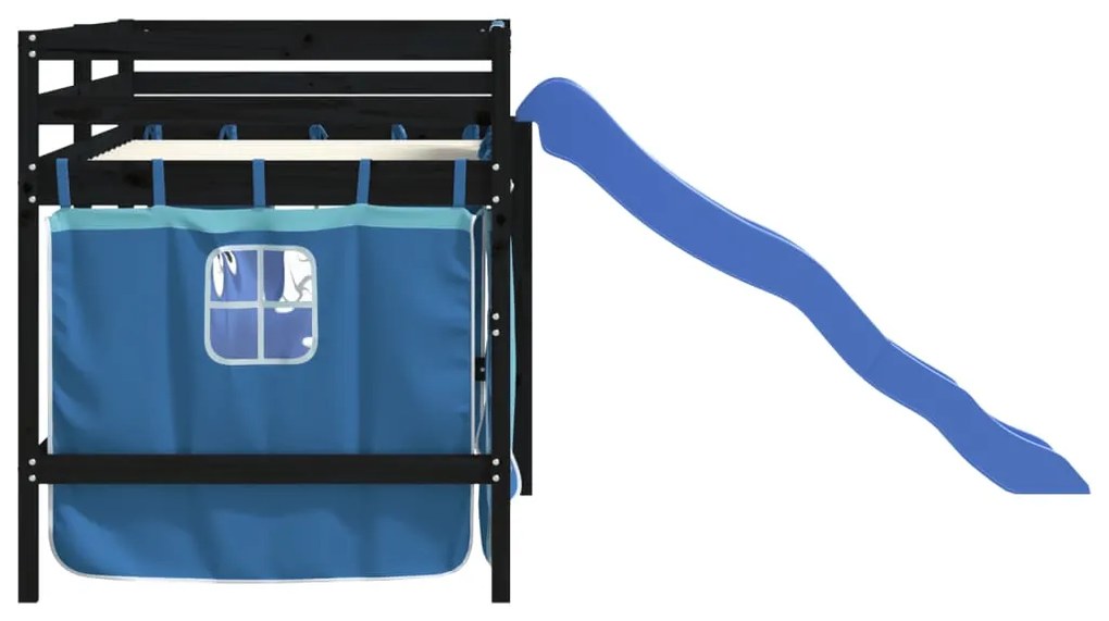 Cama alta p/ criança c/ cortinas 90x190 cm pinho maciço azul