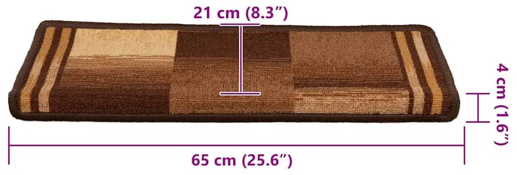 Tapetes de escada autoadesivos 15 pcs 65x21x4 cm castanho
