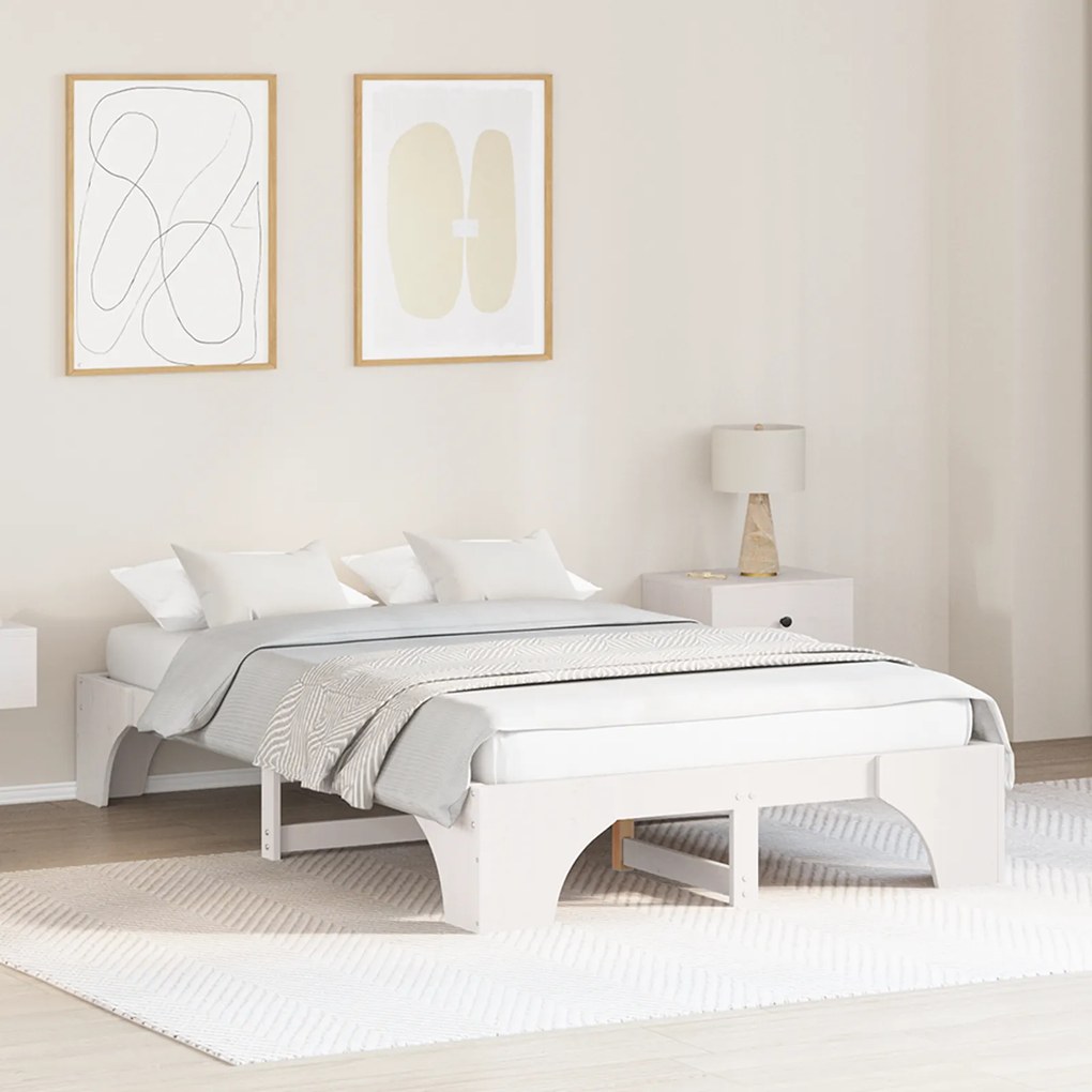 vidaXL Estrutura de Cama Branca Madeira Maciça 120 x 190 cm
