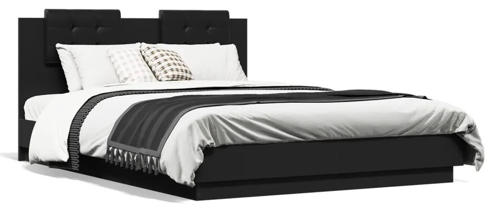 vidaXL Estrutura cama c/ cabeceira 140x200 cm derivados madeira preto