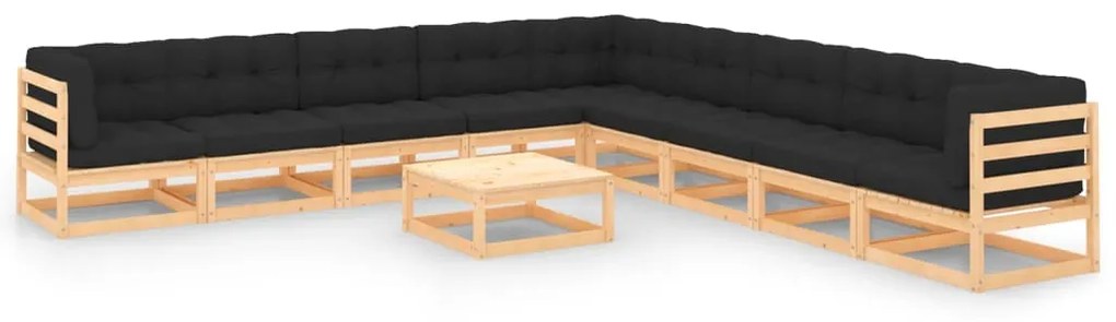 vidaXL 10 pcs conjunto lounge de jardim c/ almofadões pinho maciço