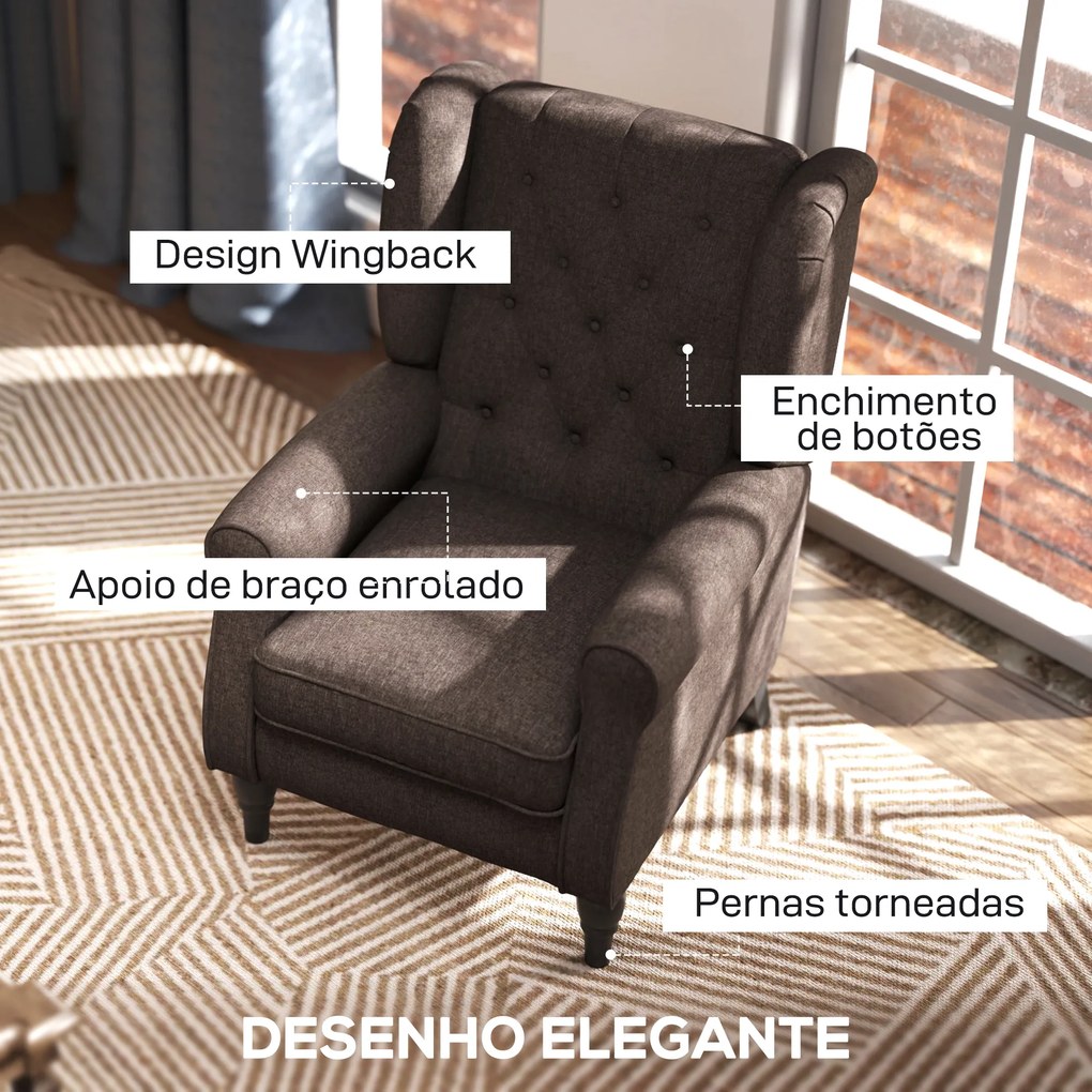 Poltrona de Sala de Estar Poltrona Moderna para Dormitório com Pés de Madeira Poltrona Individual 74x86x102 cm Castanho