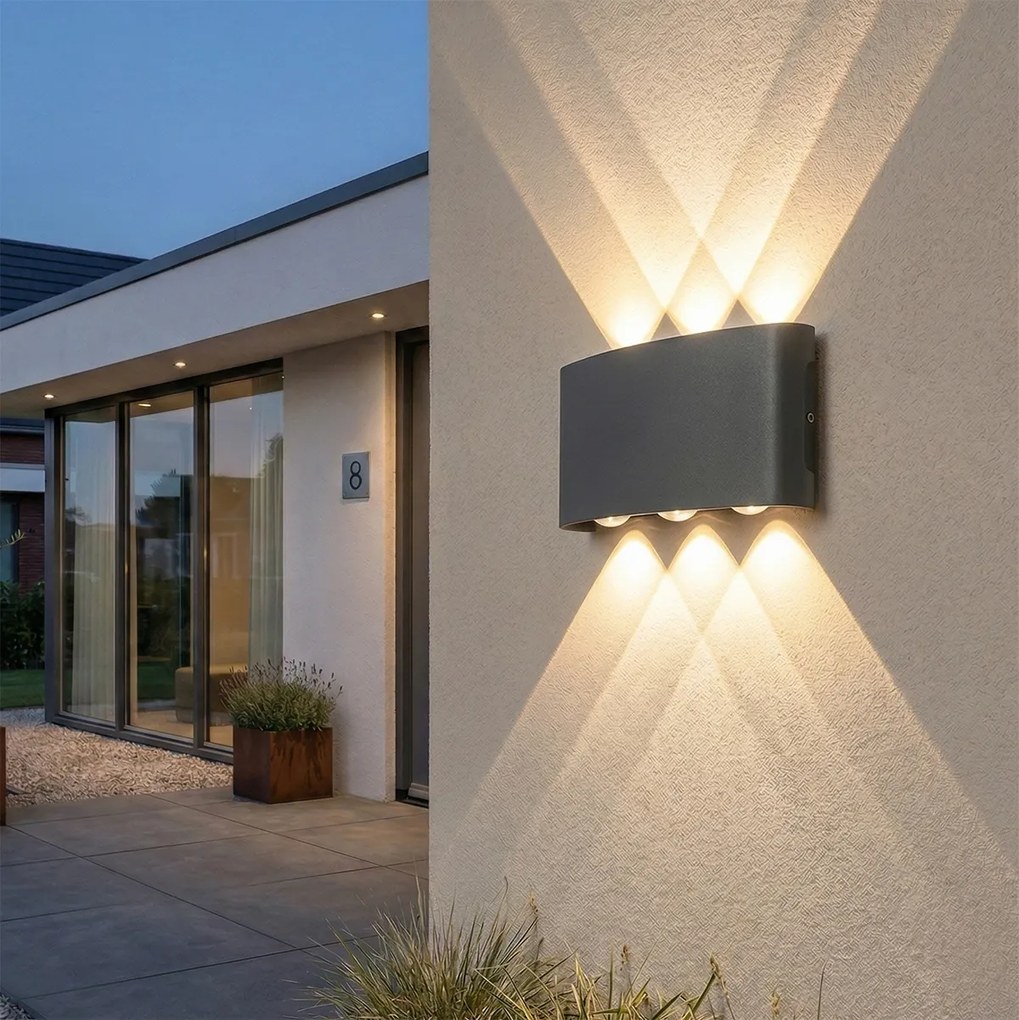 Candeeiro de parede exterior cinzento escuro com LED 6 luzes IP54 - Silly