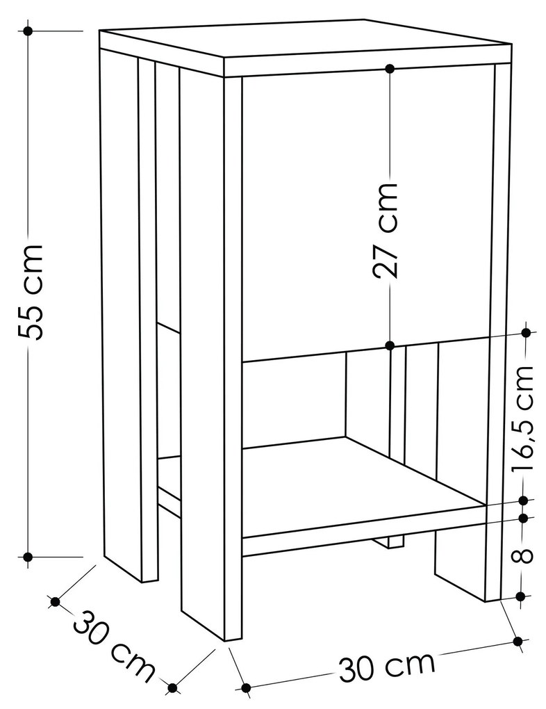 Mesa de Cabeceira "Viana" com Porta e Prateleiras - Antracite - 30x55x