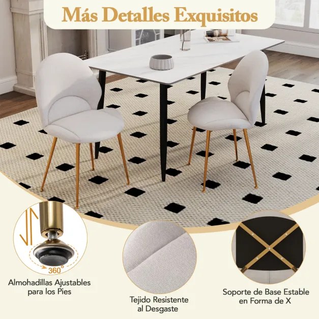 Conjunto de 2 cadeiras de jantar estofada com costas curvas Costas Assento largo sem braços para sala de estar Sala de jantar Carga 150 kg Cinzento