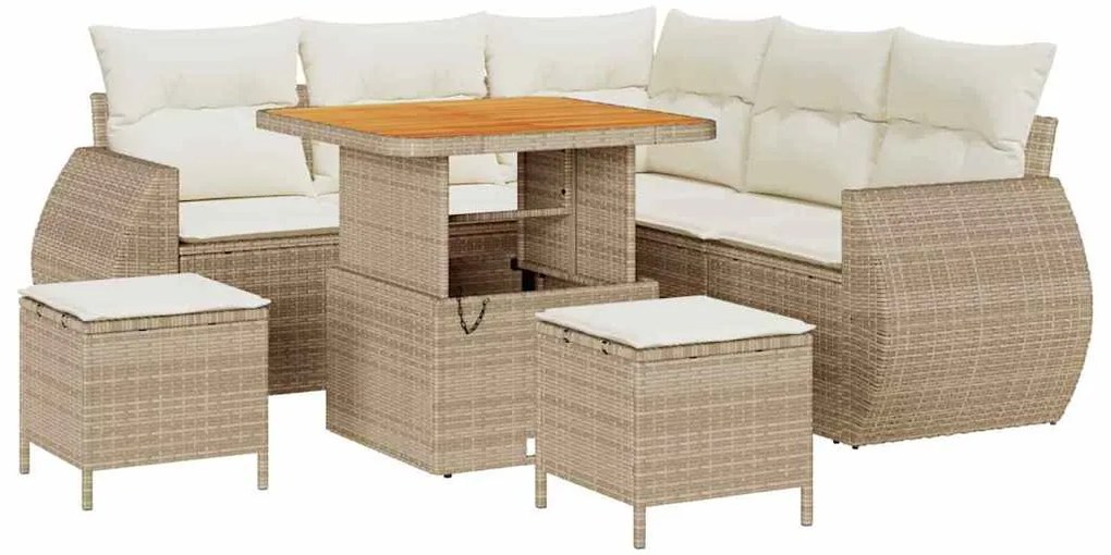 Conjunto de Sofá de Jardim com 8 Peças e Almofadas Bege em Rattan de P