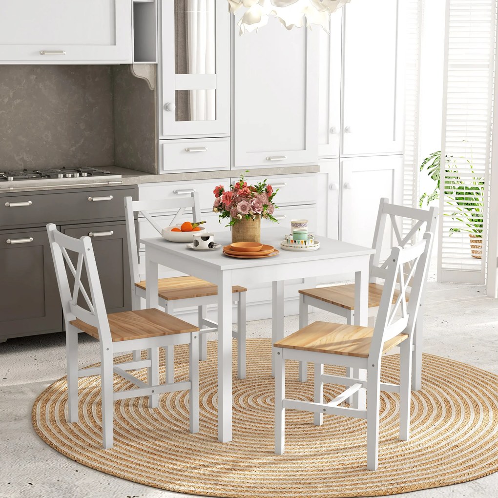 Conjunto de 4 cadeiras de design em estilo rústico, com estrutura branca (MESA NÃO INCLUÍDA)