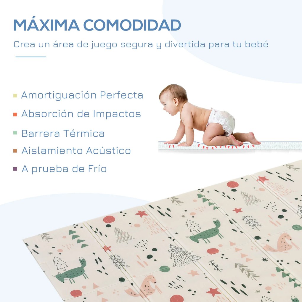 HOMCOM Tapete Infantil Dobrável Acolchoado com 2 Faces Tapete de Jogos para Bebé Reversível Impermeável Antiderrapante com Ampla Superfície 200x150cm Multicor