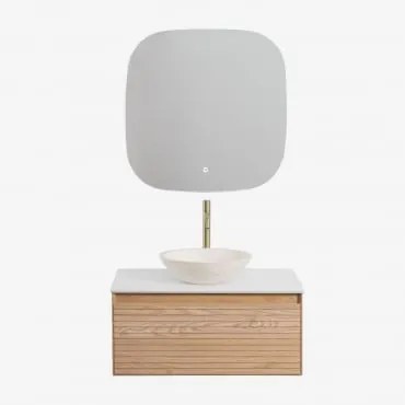 Conjunto De Móveis De Banheiro Em Madeira Tedrik Ash Castanho Fresno & Cimento Redondo Branco Ø40 Cm Zavion & Quadrado Led E - Sklum